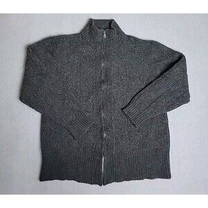 Heather Tweed Sweater Mens XL Charcoal Gray Full Zip Lambswool Preppy Professor